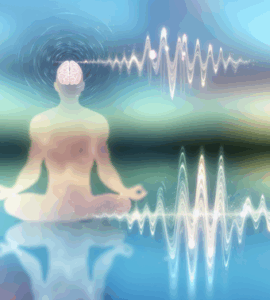 **alt_text:** A serene landscape with a meditating figure, brain waves, and soothing hues symbolizing mindfulness.