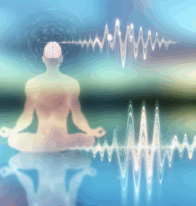 **alt_text:** A serene landscape with a meditating figure, brain waves, and soothing hues symbolizing mindfulness.