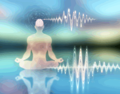 **alt_text:** A serene landscape with a meditating figure, brain waves, and soothing hues symbolizing mindfulness.