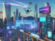 alt_text: Futuristic cityscape with "Genius Wave Discount Code 2025" and vibrant tech elements.